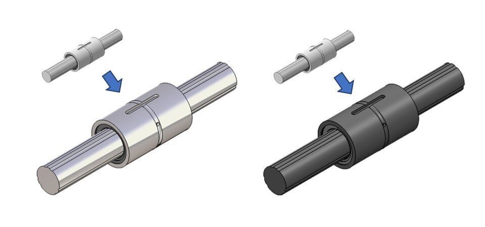 Examples of surface-treated ball splines (left: AP-HC, right: AP-C)