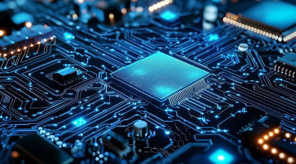 A circuit board made by the kind of electron-beam lithography system used in the semiconductor industry