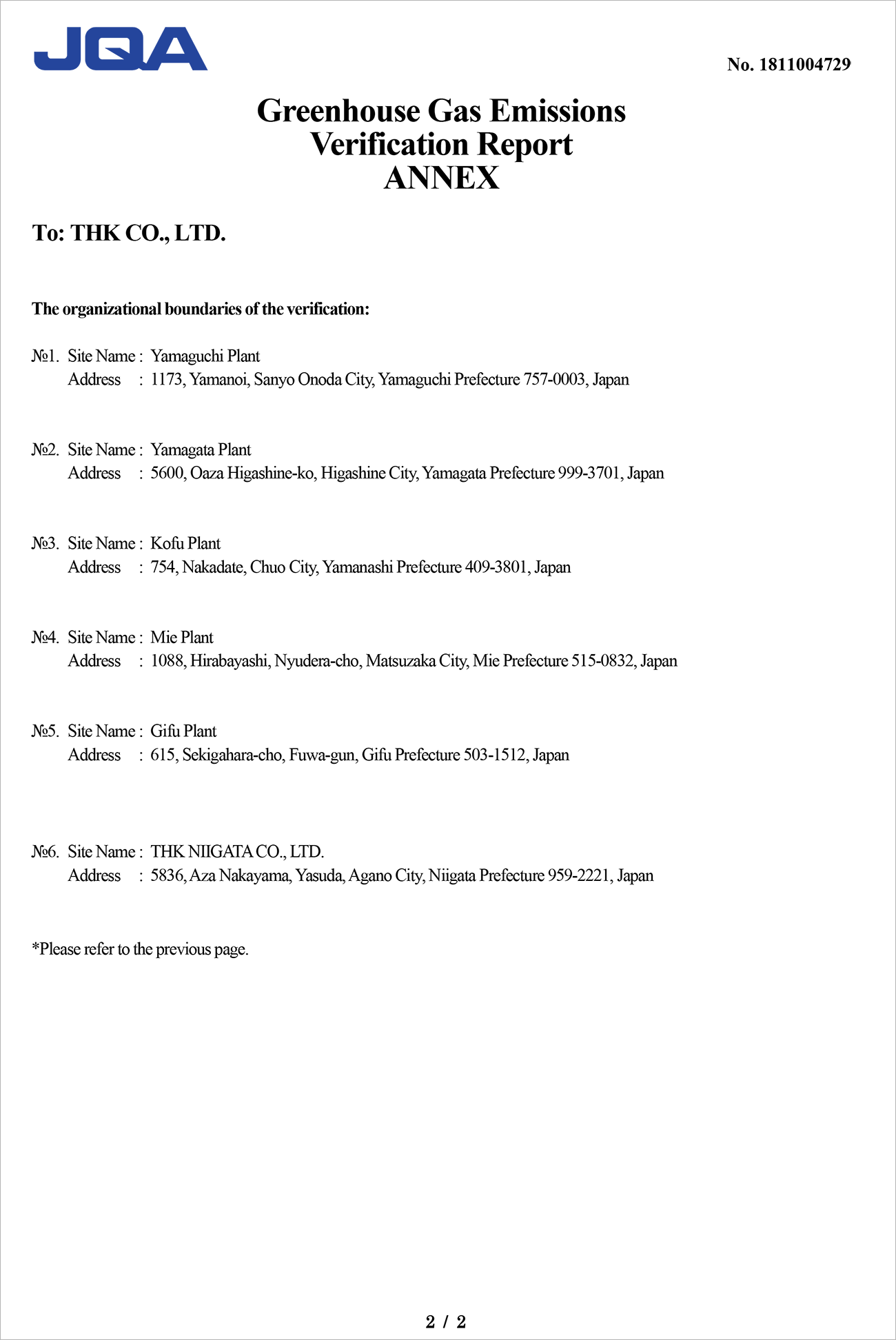 Greenhouse Gas Emissions Verification Report (Appendix)