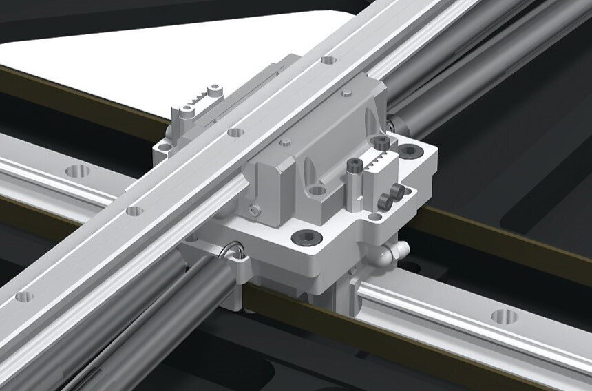 LM Guide units used in a cross formation in the Seismic Isolation Module Model TGS