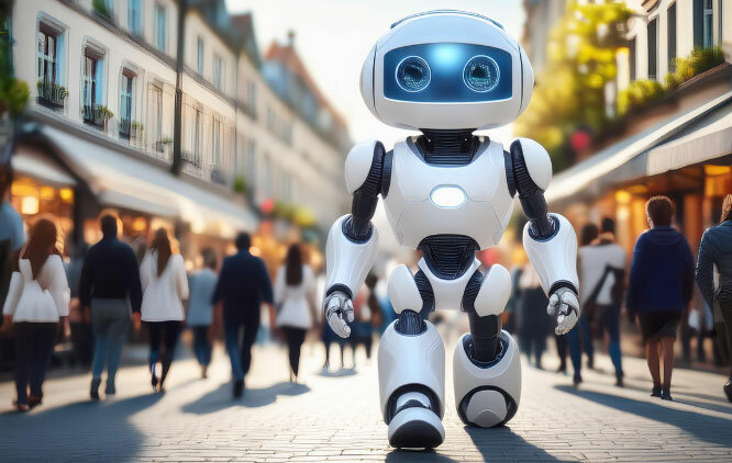 人手不足を解消するために導入されたサービスロボットのイメージ