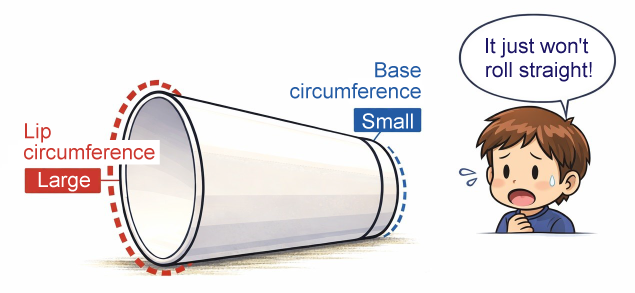 The lip and base of a paper cup have different circumferences