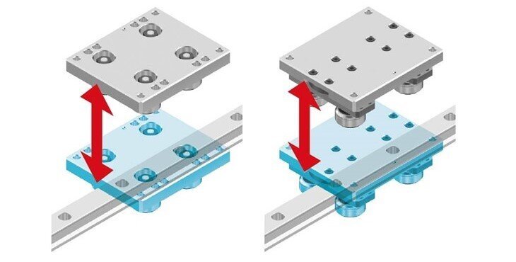 Curvilinear Wheel Guide carriages can be installed and removed from above