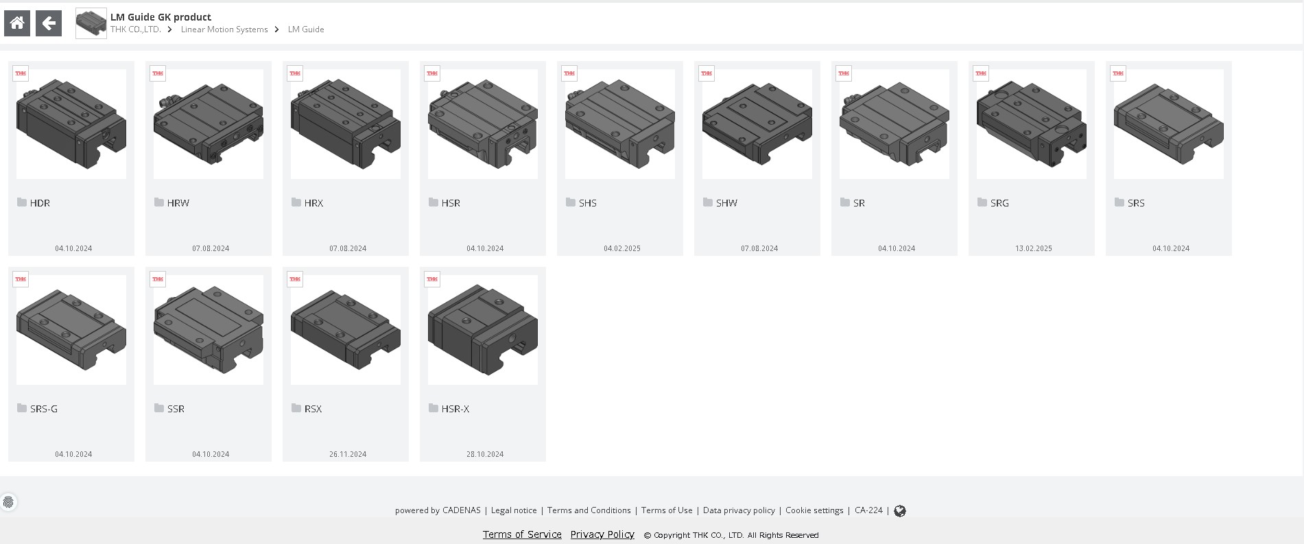 Product selection screen
