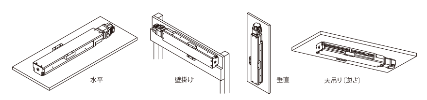 水平、壁掛け、垂直、天吊りとあらゆる姿勢で使用可能