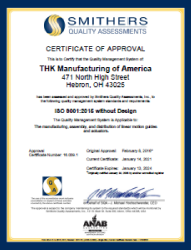 ISO 9001 Certificate THK Manufacturing America, Inc.