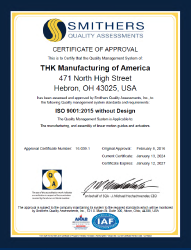 ISO 9001 Certificate THK Manufacturing America, Inc.