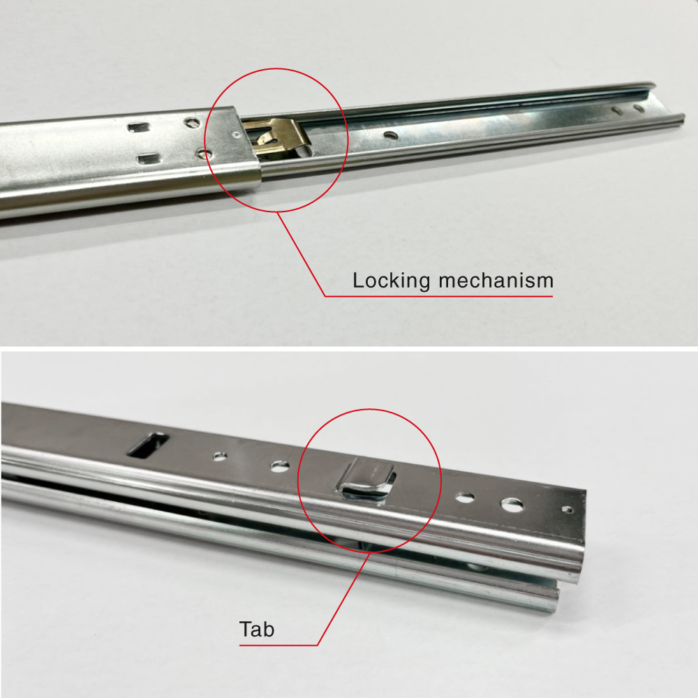 Slide rail with locking mechanism/slide rail with tab